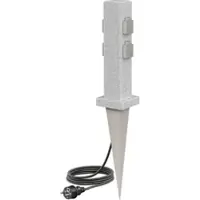 Ledscom.de Garten-Steckdosen-Säule POCK mit Erdspieß und 2m Kabel für außen, 4-Fach, Stein-Optik, eckig, 39,5cm