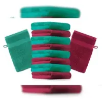 Betz 10 Stück Waschhandschuhe PREMIUM 100% Baumwolle Waschlappen Set 16x21 cm Farbe dunkelrot und smaragdgrün