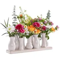 H&D Manufaktur Jinfa 1 Set aus 10 kleinen Vasen auf festem Sockel | handgefertigte Blumenvasen Tischdeko | Antik-Weiß