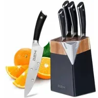 BEM Master Chef 6-tlg. Messerset Küchenmesser Set mit Messerblock inkl. Kochmesser, Gemüsemesser, Brotmesser; Messerblock mit Messer und Schärfer