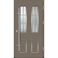 Haustuerenland.de Aluminium Landhaustür "CORGINA" 82 mm RC2 Sprossenfelder Beigegrau RAL 7006 beidseitig außen öffnend DIN rechts