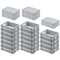 Proregal SuperSparSet 16x Eurobehälter mit Offenem Griff und Scharnierdeckel HxBxT 12 x 30 x 40 cm 11 Liter Grau Eurobox Transportbox