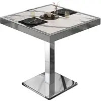 GGM Möbel BM | Bistrotisch | B:T:H 60 x 60 x 77 cm | Weiß Marmor / Edelstahl | Quadratisch | Edelstahl Rand