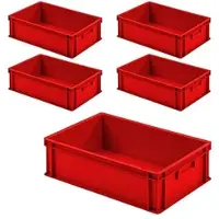 BRB-Lagertechnik BRB 5x Eurobehälter mit 2 Griffleisten, 600x400x175 mm, rot
