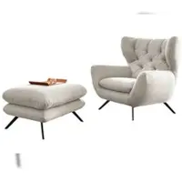 KAWOLA Sessel CHARME Hochlehnsessel Cord cremeweiß mit Hockerbank