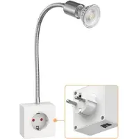Ledscom.de Steckdosenlampe LESCH Leselampe, chrom/weiß inkl. GU10 LED Lampe 5,3W, 504lm, 44°, weiß