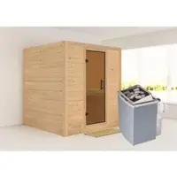 Karibu Sauna Innensauna Mojave Fronteinstieg Ofen 9 kW integr. Strg 196x195x200 cm ohne Dachkranz mit Graphittür