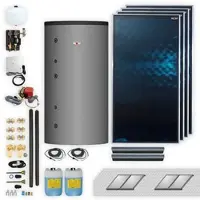 WOLF-Garten Wolf Solar Paket 9,2 m2 mit 4 Flachkollektoren TopSon F3-1 Aufdach, SM2-2 Regelung und Schichten-Hygienespeicher BSH-500