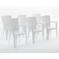 Idea New Garden Srl 6er-Set Stühle aus Polypropylen monoblock, stapelbar mit Armlehnen, wasserbeständig, Rattan-Effekt für Garten, Terrasse, Restaurant, Bar, leicht zu reinigen - Diana - Weiß