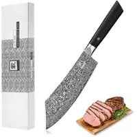Zayiko Black Edition Blockmesser I 20cm Klinge I dunkler Damast I Pakkaholz