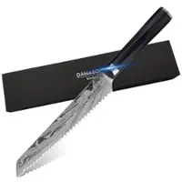 WOLFCUT - Damaskus Brotmesser 20 cm Klinge 73-lagiger japanischer Damaszenerstahl mit Geschenkbox