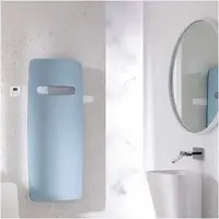 Zehnder Design-Heizkörper Vitalo Spa elektrisch von – 1500 x 16 x 490 mm, RAL 7016, spritzwassergeschützt, mit Funksteuerung und Handtuch-Aussparungen