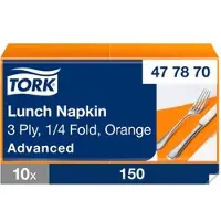 Tork Soft Lunchserviette Orange, 1/4-Falz, 3-lagig, 33 cm × 33 cm, 10 × 150 Serv...
