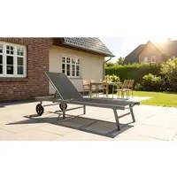 Meingartenversand.de Garten Sonnenliege Macon - 200 x 78 x 34 - 5 cm - Farbe: Silber (Gestell) / Schwarz (Textilbespannung)