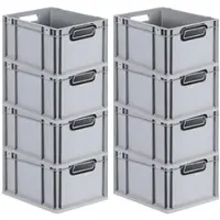 Proregal SuperSparSet 8x Eurobox NextGen Color, HxBxT 22x30x40cm, 20 Liter, Griffe schwarz offen, Grau, Eurobehälter, Transportbehälter