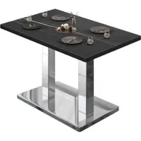 GGM Möbel BM | Bistrotisch | B:T:H 120 x 70 x 75 cm | Schwarz Marmor / Edelstahl | Rechteckig | Schwarzer Rand