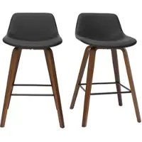 Miliboo Barhocker skandinavisches Design schwarz und Holz H65 cm (2er-Set) NONIE