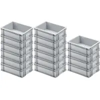 Proregal 16x Eurobehälter mit geschlossenem Griff | HxBxT 12x30x40cm | 11 Liter | Grau | Eurobox, Transportbox, Transportbehälter