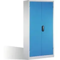 C+P Schwerlastschrank mit Drehtüren, 4 Böden und 3 Schübe, H1950xB930xT600mm Front Lichtblau Korpus Lichtgrau
