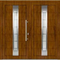 Haustuerenland.de Kunststoff Doppel Haustür "MIRELLA" 71 mm Golden Oak holzähnlich beidseitig innen öffnend DIN rechts