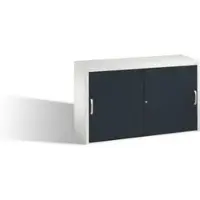 C+P Akten-Sideboard Acurado mit Schiebetüren, 2 x 2 Ordnerhöhen, H720xB1200xT400mm Front Schwarzgrau Korpus Lichtgrau