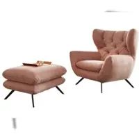 KAWOLA Sessel CHARME Hochlehnsessel Cord rosa mit Hockerbank