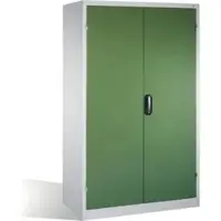 C+P Schwerlastschrank mit Drehtüren, 3 Böden und 3 Schübe, H1950xB1200xT600mm Front Resedagrün Korpus Lichtgrau