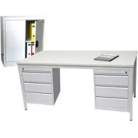 Szagato Schreibtisch Profi Office-Line SET 180x100cm, inkl. 2 x Unterbauschrank Professional 3 Schubladen inkl. Stahlschrank 90x80cm, lichtgrau