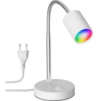 Ledscom.de Tischleuchte WAIKA mit Schwanenhals und Schalter weiß matt, inkl. Smart Home RGBW GU10 LED Lampe, 5,41W, 473lm