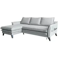Miuform Charming Charlie - Ecksofa mit Bettfunktion und Bettkasten L-FORM LINKS - 228x150cm - Hellgrau - Sofa Schlafsofa Couch