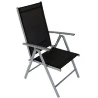 Meingartenversand.de Garten Klappstuhl Ravello - 56 x 65 - 5 x 107 cm - Farbe: Silber (Gestell) / Schwarz (Textilbespannung)