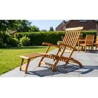 Meingartenversand.de Liegestuhl Holz Somme - 160 x 60 x 87 cm (L x B x H) - klappbarer Deckchair aus geöltem Eukalyptusholz mit abnehmbarem Fußteil und verstellbarer Lehne