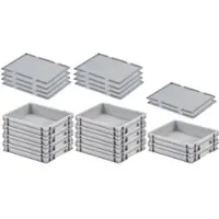 Proregal SuperSparSet 10 x Eurobehälter Mit Geschlossenem Griff und Auflagedeckel HxBxT 7,5 x 30 x 40 cm 9 Liter Grau Eurobox Transportbox