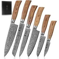 Wakoli Edib Pro 6er Damastmesser-Set I Holzbox I 8-20cm Klinge I Pakkaholzgriffe