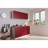 Respekta Küche Miniküche Singleküche Luis 150cm Einbau Weiß Rot ohne Kühlschrank