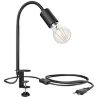Ledscom.de E27 Klemmleuchte LELE mit Schwanenhals, schwarz inkl. E27 LED 3-Stufen dimmbar warmweiß 6,96W 963lm
