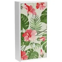 PaperFlow easyOffice Rollladenschrank Motiv Hibiskus 4 Ordnerhöhen silber, 110x204x41.5 cm