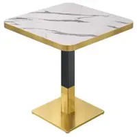 GGM Möbel DM | Bistro Tisch | 70 x 70 cm | H 74 cm | Weiß Marmor | Gestell: Schwarz / Gold