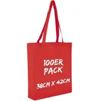 TEXXILLA Baumwolltasche Mehrpack mit zwei langen Henkeln, Boden- und Seitenfalte, Rot, rot