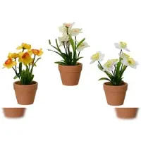 Décoris 1 Künstliche Blumen im Topf 18cm Seidenblumen Narzissen Topfpflanzen Kunstblumen Tischdeko Kunstpflanzen Hochzeitsdeko Künstlich Gelb Creme Weiß