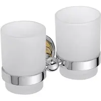 BRILLANTBAD BETRO GOLD Doppelzahnbürstenhalter mit Glas Messing Gold Chrom Glas 175x95x90 mm für Bad & Küche >> zum Bohren
