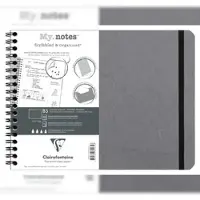 Clairefontaine 5x My.Notes Age Bag, Spiralheft B5 Querformat, 60 Blatt 90g, DOT mit Kopfleiste, abtrennbar, mikroperforiert - Grau 782435C