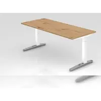 Proregal - Büromöbel mit top Leistungsdaten Schreibtisch Mika | Asteiche | Weißes Gestell poliert | BxT 180x80cm | Arbeitshöhe 65-85cm | höhenjustierbar, 1cm Raster | C-Fuß-Gestell | Rechteckform
