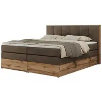 MKS Meble Boxspringbett, Doppelbett mit zwei Multipocket-Matratzen ALBERO 1 KING, Bettkästen und Kopfteil, Holzkiste in Wotan-Eichenfarbe - 120x200 cm - H3 - Braun Velvet