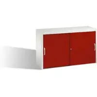 C+P Akten-Sideboard Acurado mit Schiebetüren, 2 x 2 Ordnerhöhen, H720xB1200xT400mm Front Rubinrot Korpus Lichtgrau