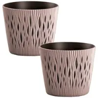 Wellhome - Set mit 2 Pflanzt√∂pfen 0,9L Sandy Round √ò12 cm/Stück in Mocca