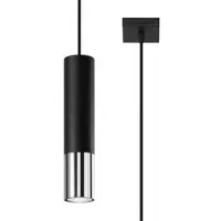 Licht-Erlebnisse Hängelampe Schwarz Chrom Ø 5 cm schmal GU10 Pendelleuchte Metall Hängeleuchte Kücheninsel