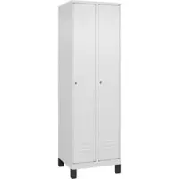 C+P Spind Classic PLUS, Füße, 2 Abteile, 1950x600x500mm, 9016/9016 Verschluss Zylinderschloss 3 Garderobenhaken