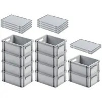 Proregal 10x Eurobehälter mit offenem Griff und Scharnierdeckel | HxBxT 17,5x30x40cm | 16 Liter | Grau | Eurobox