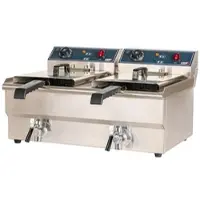Romux Elektrische Fritteuse Professionelle 10+10 Liter Tischgerät Doppelt | Fritteuse aus Edelstahl mit Ablaufhahn 10000 W mit Sicherheitsthermostat